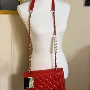 Badgley Mischka Red Quilted Chain Shoulder Bag